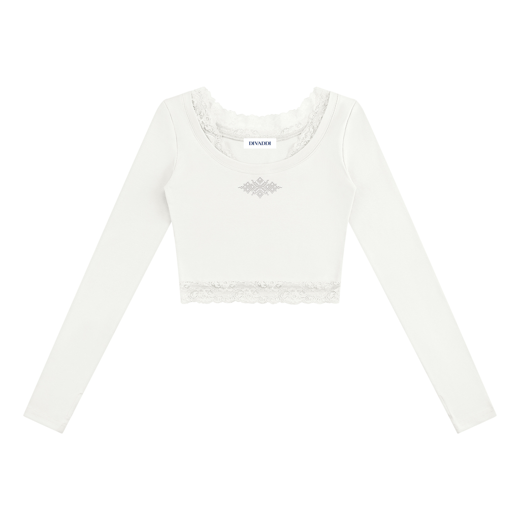 Women's Lace Trim Long Sleeve T-Shirt