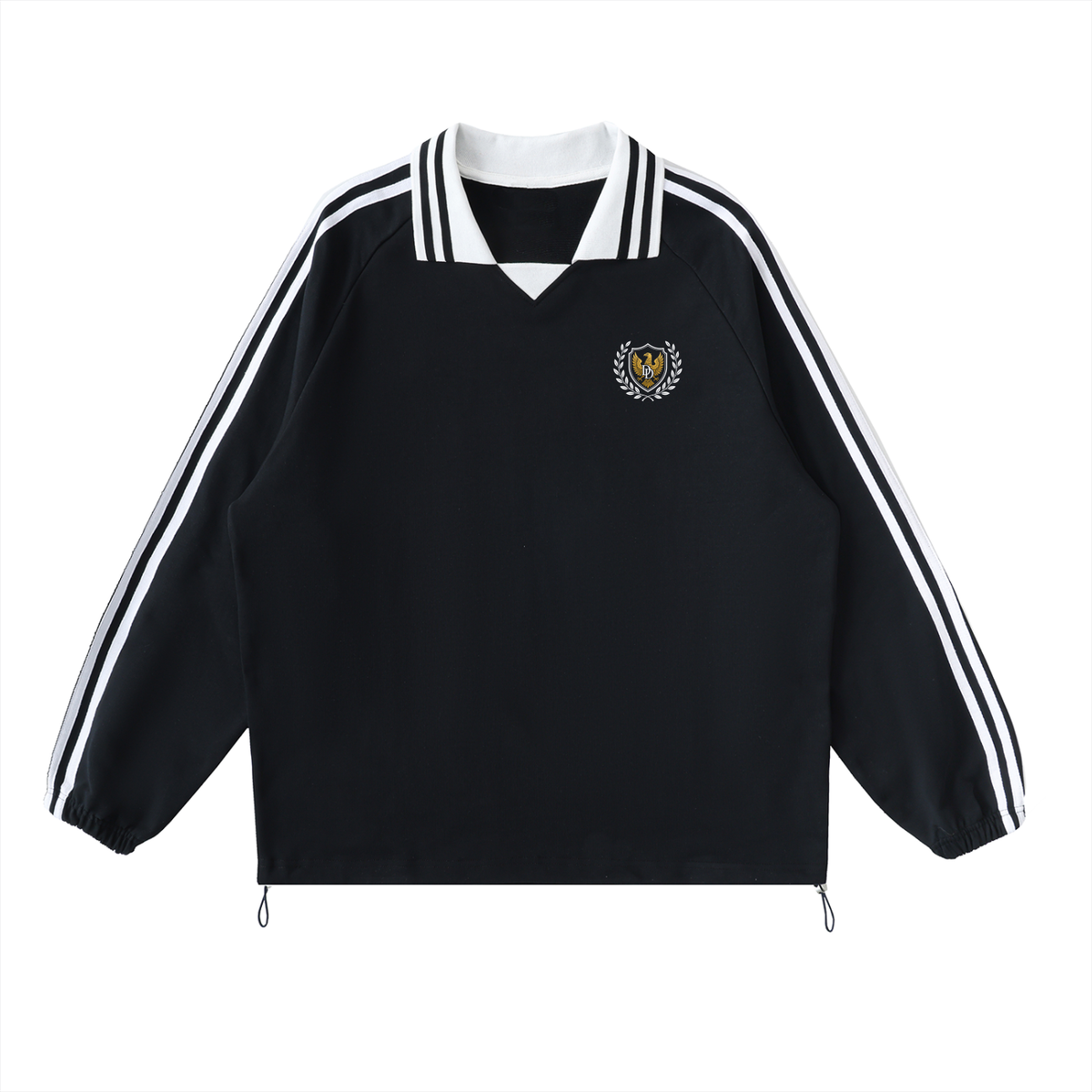 Contrast Striped Lapel Collar Sweatshirt