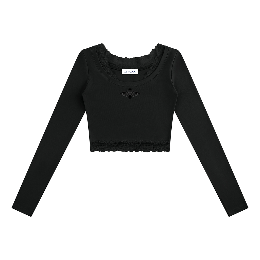 Women's Lace Trim Long Sleeve T-Shirt